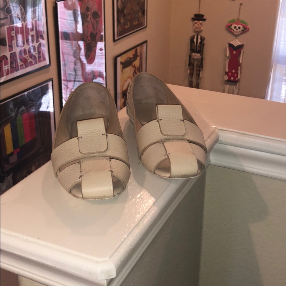 MERCEDES CASTILLO Cream Peep-Toe Leather Flats